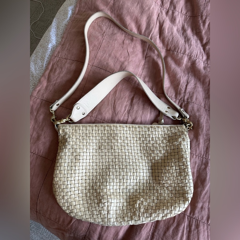 Clare V Moyen in woven cream leather
